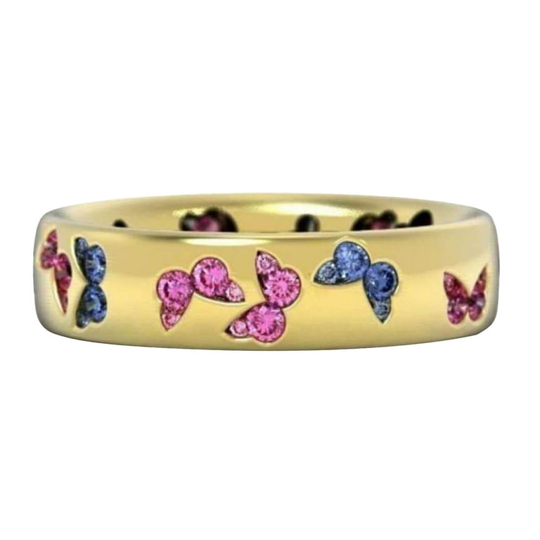 NEGJ Butterfly Ring Colorful Butterfly Gorgeous Ring Gift Ring Ring Diamond  Ring Big Diamond Ring Light Ring New Creative Fingertip Rings for Women