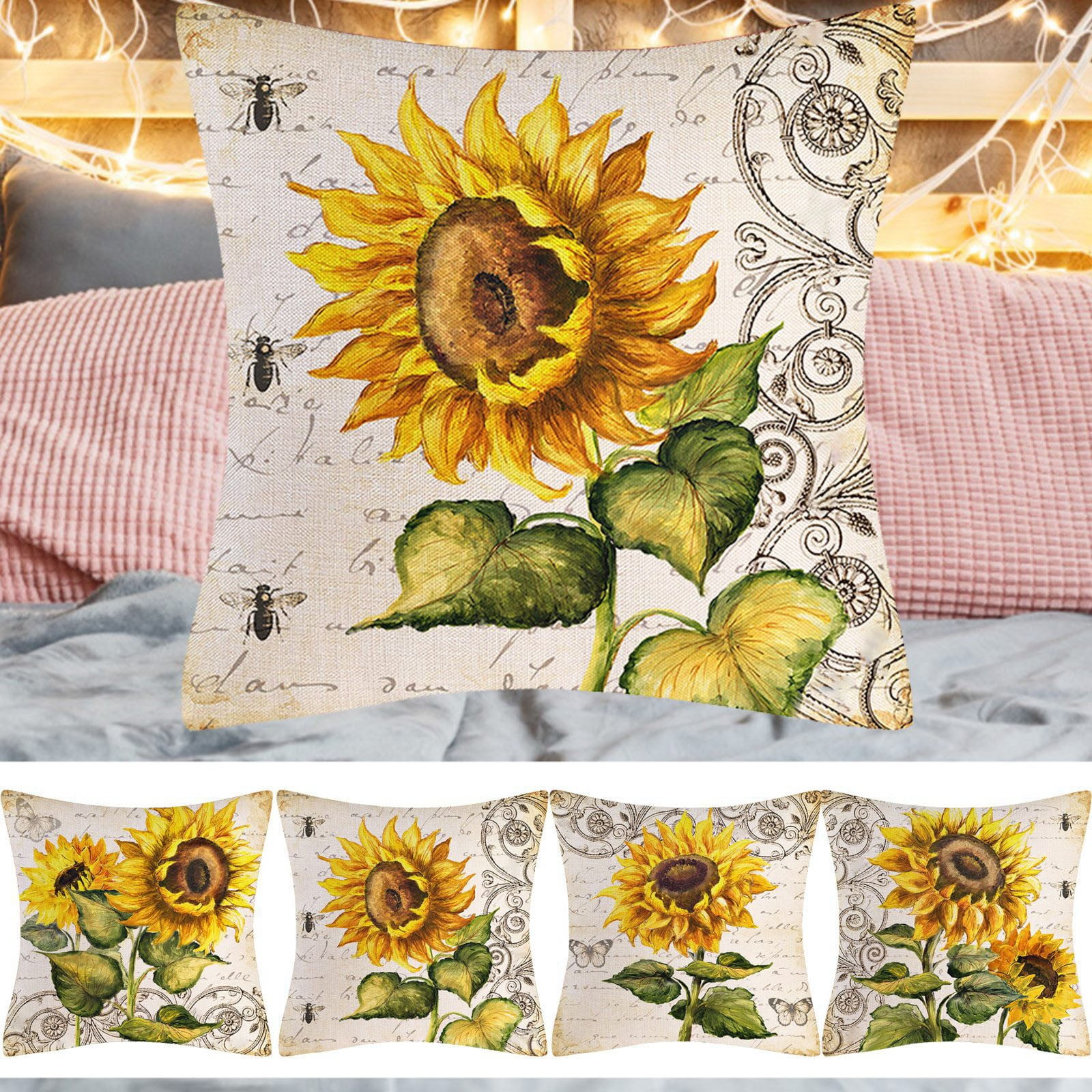 NEGJ Throw Pillow Covers Sunflower Yellow On Black Sun Flowers
