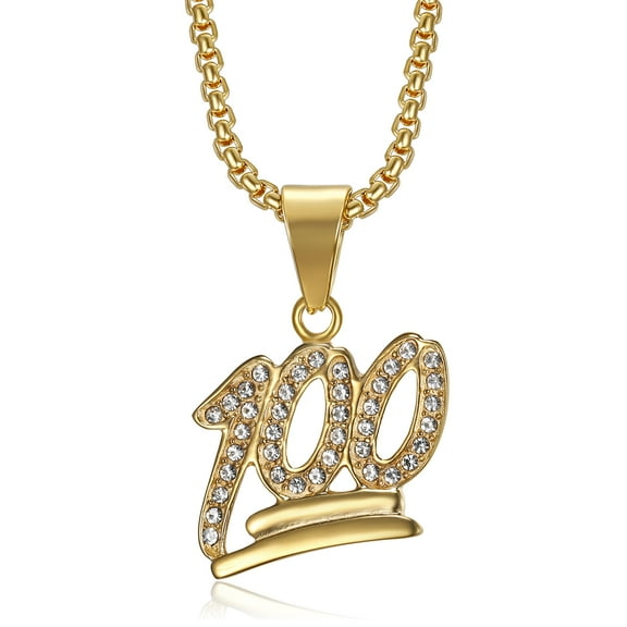 NEGS 18K Gold Plated 100 Pendant 24'' Chain Punk Rock Funny Stainless Steel Necklace for Men Women