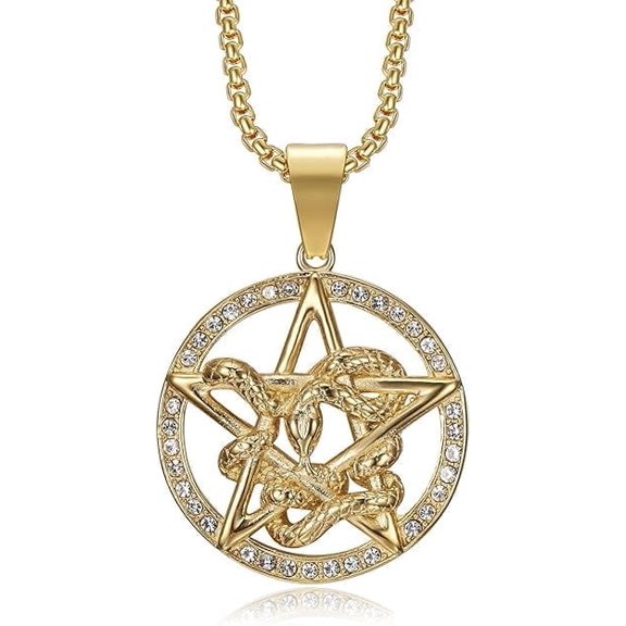 NEGS 18K Gold Plated Animal Snake Twine Star Pendant 24'' Chain Gothic Rock Stainless Steel Hip Hop Necklace for Men