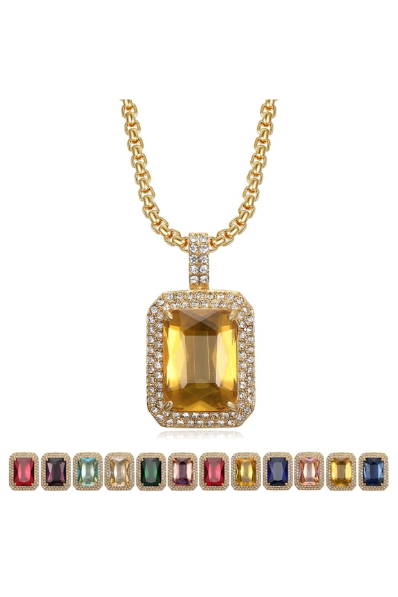 18K Gold Plated Birthstone Crytal Pendant 24'' Chain Stainless Steel Necklace Chain for Women, Anniversary Birthday Valentines Gift for Her