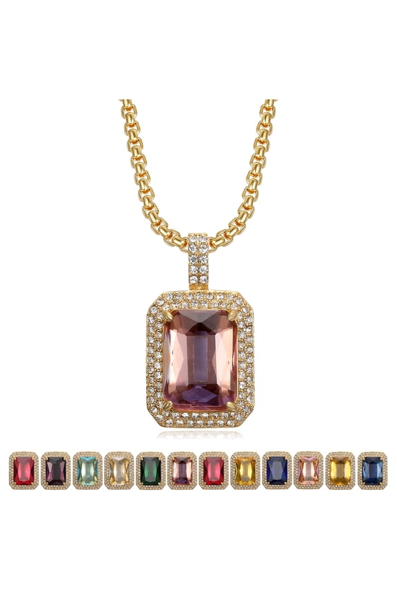 18K Gold Plated Birthstone Crytal Pendant 24'' Chain Stainless Steel Necklace Chain for Women, Anniversary Birthday Valentines Gift for Her