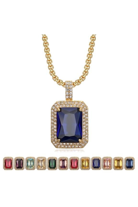 18K Gold Plated Birthstone Crytal Pendant 24'' Chain Stainless Steel Necklace Chain for Women, Anniversary Birthday Valentines Gift for Her