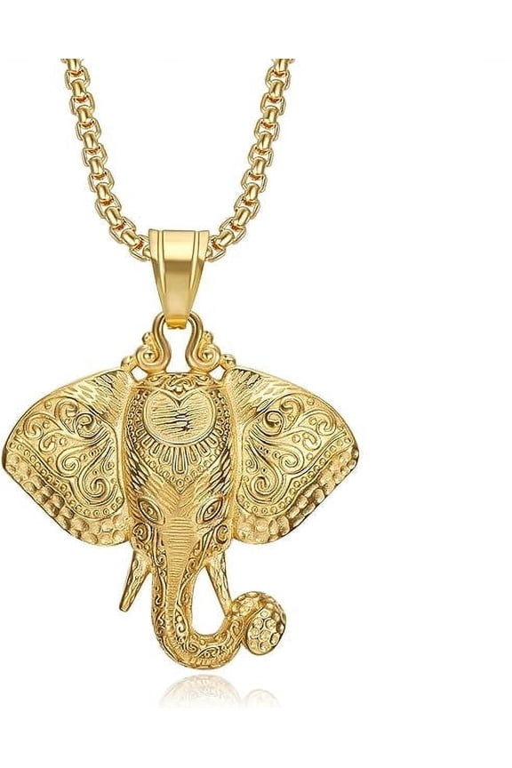 18K Gold Plated Elephant Pendant 24'' Chain Stainless Steel Necklace-Friendship Gift for Best Friends and Sisters