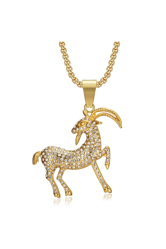 18K Gold Plated Greatest of All Time Champ Goat Pendant 24'' Chain Winner Prize Trophy Award Stainless Steel Necklace for Men Women