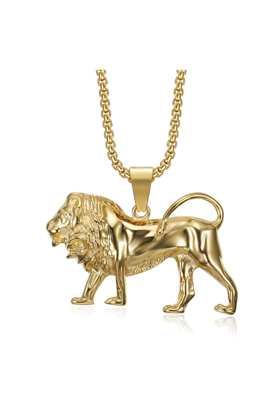 18K Gold Plated Lion King Pendant 24'' Chain Punk Rock Hip Hop Viking Stainless Steel Necklace for Men