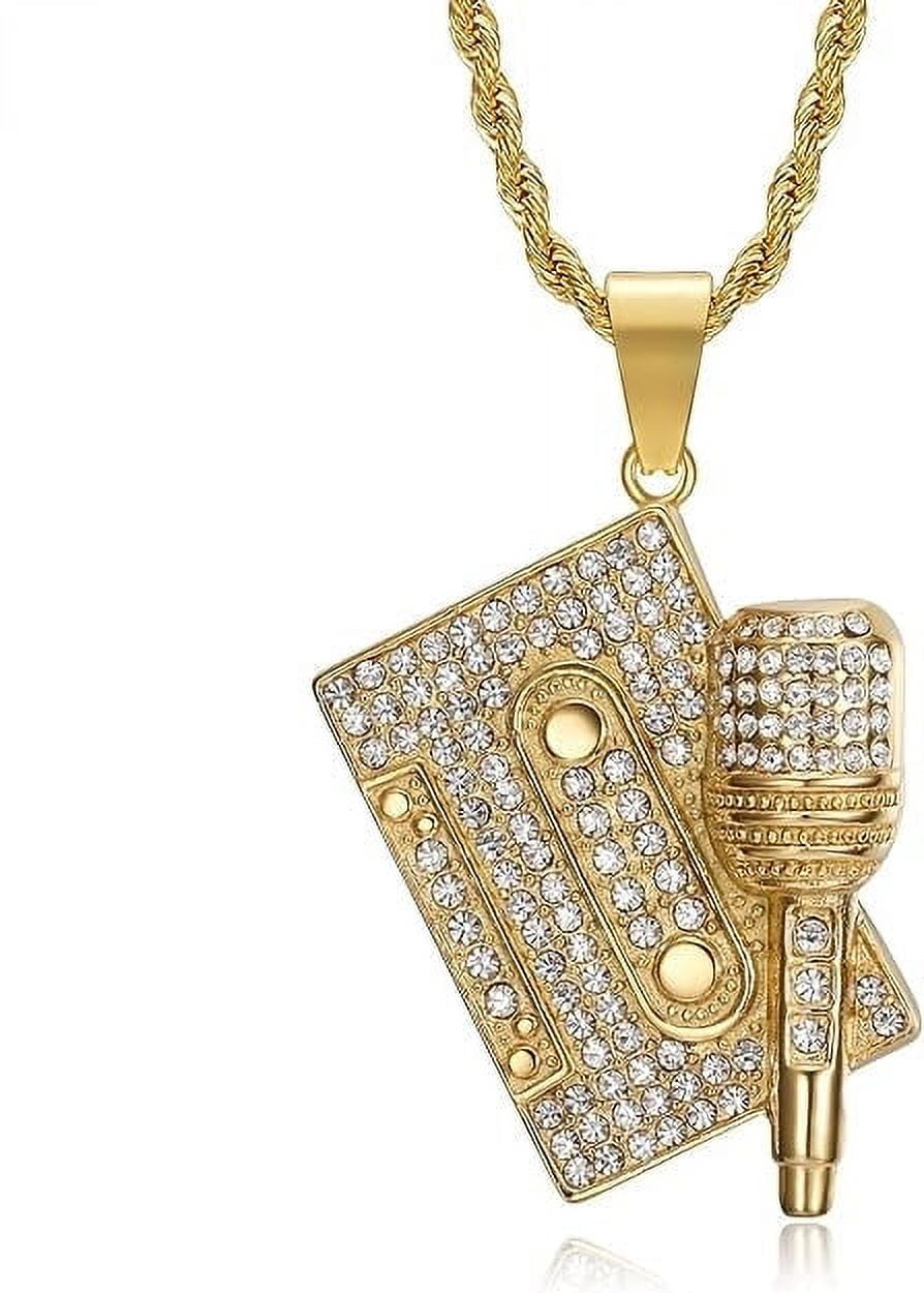 NEGS 18K Gold Plated Microphone Tape Pendant 24'' Chain Hip Hop Punk ...