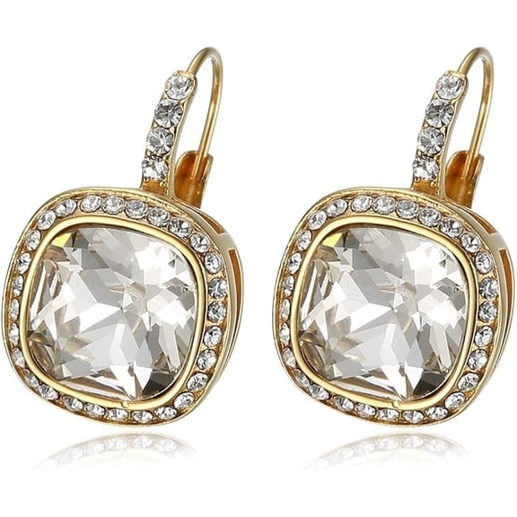 NEGS 18K Gold Plated Rhinestone Crystal Drop Stainless Steel Hoop Earrings for Woman