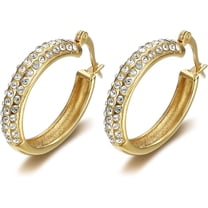 NEGS 18K Gold Plated Rhinestone Drop Stainless Steel Hoop Earrings for Woman