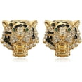 thumbnail image 1 of NEGS 18K Gold Plated Roaring Tiger Head with Green Eyes Stud Clip Hip Hop Rock Stainless Steel Earrings for Women Men, 1 of 7