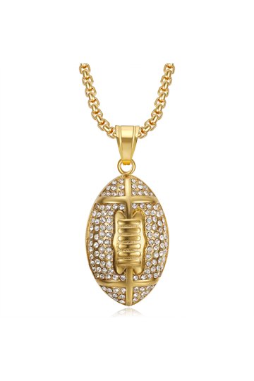 Mens Stainless Steel Gold Solid Football Pendant 24 Box