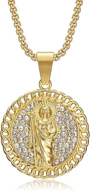 Saint Jude Round Pendant Necklace In Solid Sterling Silver Pray For Us - Foto 2