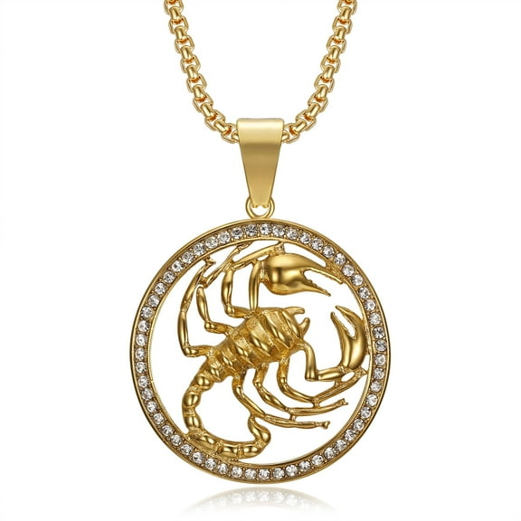 NEGS 18K Gold Plated Scorpion Pendant 24'' Chain Punk Rock Hip Hop Scorpio Stainless Steel Necklace for Men Women