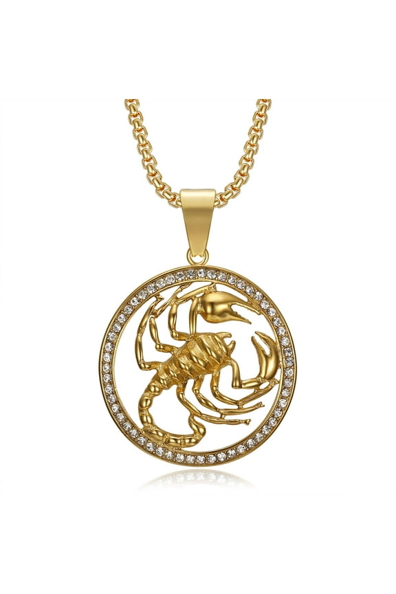 18K Gold Plated Scorpion Pendant 24'' Chain Punk Rock Hip Hop Scorpio Stainless Steel Necklace for Men Women