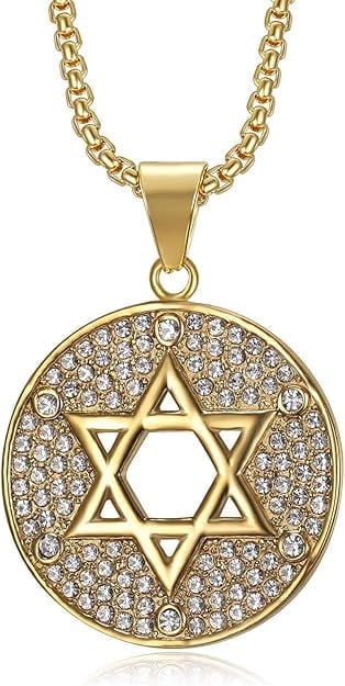 Israeli Star Chain NEGS 18K Gold Plated Six-pointed Star Pendant 24'' Chain Star of Magen ...