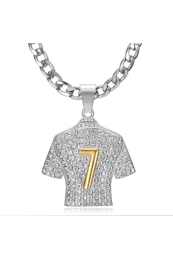 18K Gold Plated Soccer Jersey Number 7 Pendant 7mm Chain Football Star Player Stainless Steel Necklace for Men