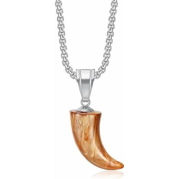NEGS 18K Gold Plated Tiger Tooth Amulet Pendant 24'' Chain Punk Rock Hip Hop Stainless Steel Necklace for Men Women