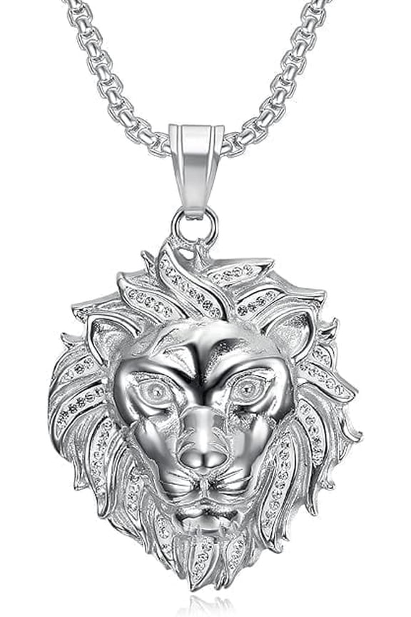 Lion King Pendant 24'' Chain Hip Hop Rapper Stainless Steel Punk Viking Rock Necklace for Men Women