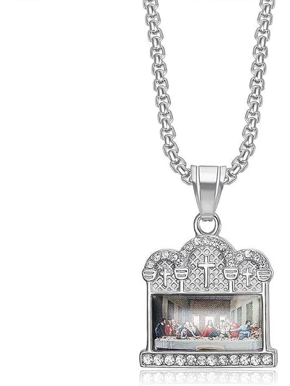 Lord's Supper Pendant 24'' Chain The Last Supper Jesus with His Disciples Christian Prayer Stainless Steel Necklace for Men Women