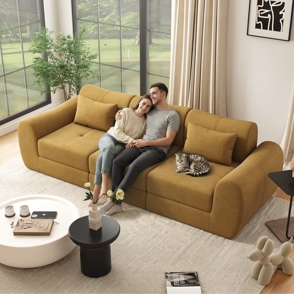 102" Modular Cloud Couch Sectional Sofa for Living Room, Modern Boneless Couch, Deep Seat Sofas Couches, Comfy No Assembly Required,Mustard Yellow