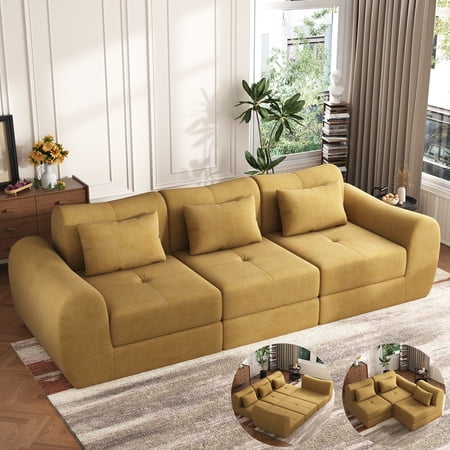 102" Modular Cloud Couch Sectional Sofa for Living Room, Modern Boneless Couch, Deep Seat Sofas Couches, Comfy No Assembly Required,Mustard Yellow