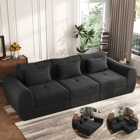 102" Cloud Sectional Couches for Living Room, Modern Modular Upholstered Sofa, Comfy Cloud Couch with 3 Pillows, black couch