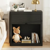 NEGYLIM 24" Wood Nightstand with USB Charging Station, Bedside Table with Safe Rounded Corners & Crescent Handles – Sturdy End Table for Bedroom, Living Room, Nursery (Black, 1-Piece)