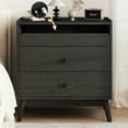 thumbnail image 1 of NEGYLIM 3-Drawer Nightstand with Hidden Charging Station, Wood Bedside Table 25" Height x 24" Width, Bedroom Furniture End Table, Black 1-Pcs, 1 of 10