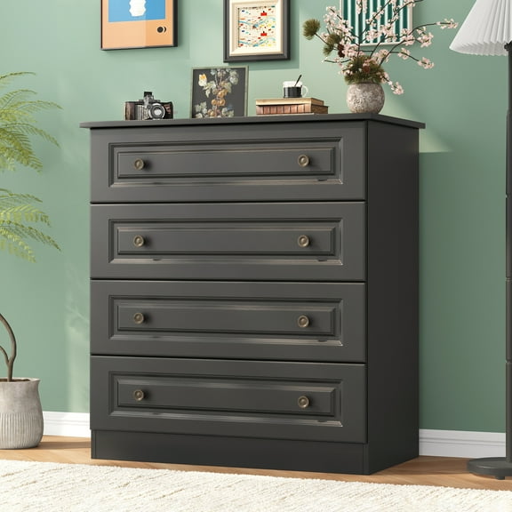 4-Drawer Dresser, 34.6” Tall Black Dresser for Bedroom Storage, Hallway Chest with Large Drawers, 29.5” Wide Space Saving Furniture