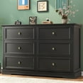 thumbnail image 1 of 6 Drawer Dresser for Bedroom, 50.4" * 15.7" * 35.8" Retro Style Chest of Drawers, Wood Storage Double Dresser with Deep Drawers for Living Room, Hallway Entryway, Black, 1 of 13