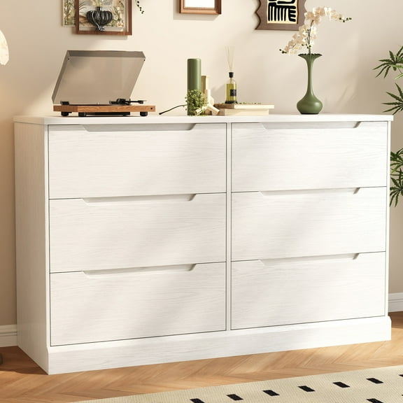 6 Drawer Dresser, Wood Chest of Drawers for Bedroom, White Modern Storage Cabinet Dresser Organizer Unit for Living Room, Closet