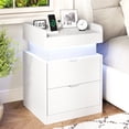 thumbnail image 1 of NEGYLIM Nightstand for Bedroom with 3 Drawers, Bedside Tables with Charging Station & LED Lights, Side Tables with 2 Wooden Drawers & a Sliding Top, Modern Style, for Living Room, Office, White, 1 of 13