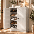 thumbnail image 1 of NEGYLIM Modern 5-Tier Shoe Cabinet with 2 Barn Doors and Removable Shelf, Closed Wooden Storage Organizer for Entryway and Hallway, White, 1 of 16