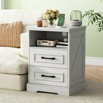 NEGYLIM Nightstand with Drawers for Bedroom, Farmhouse End Table with Charging Station, 2 Drawers Storage for Bedroom, White