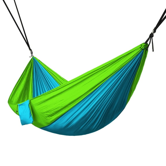 NEH Hammock, Portable 2 Person Camping Hammock, Hammock for Two with Carabiners and Pre-Attached Bag, Two Person Hammock Camping Fun, Great Camping Accessories (Fruit Green & Light Blue)