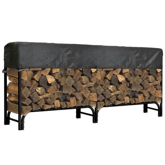 NEH Outdoor Firewood Log Rack Cover - 97"L x 24"W x 20"H - Short Top Cover - Sunray Protected, and Weather Resistant Storage Cover - Black