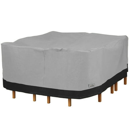 NEH Square Patio Table and Chair Set Outdoor Furniture Cover - 100"L x 100"W x 32"H - Breathable Material, Sunray Protected, and Weather Resistant Storage Cover - Gray with Black Hem