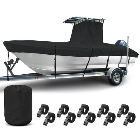 NEH T-Top Boat Cover 20-22ft, Thick Heavy Duty Fabric, Fade-Proof, Rip Resistant, Waterproof, Trailerable, Hard Top Center Console Cover, Black