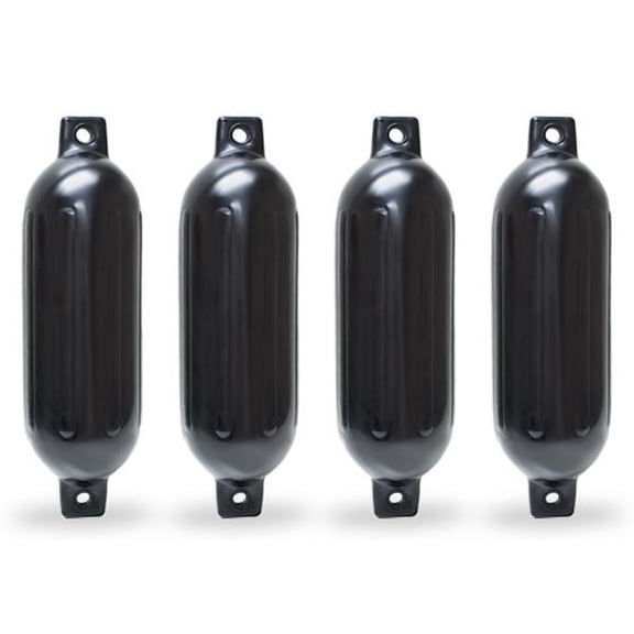 NEH Twin Eye Ribbed Boat Pontoon Fender 6.5" x 23" 4pcs Inflatable Vinyl Mooring Bumpers Guard Dock Docking - Black