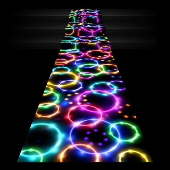 NEI 118 x 39 Inch Halloween Neon Light up Dance Floor Glow in The Dark Runner UV Reactive Blacklight Floor Aisle Runner Decor Wall Props for 80s 90s Neon Birthday Party Decorations(Dream Bubble)