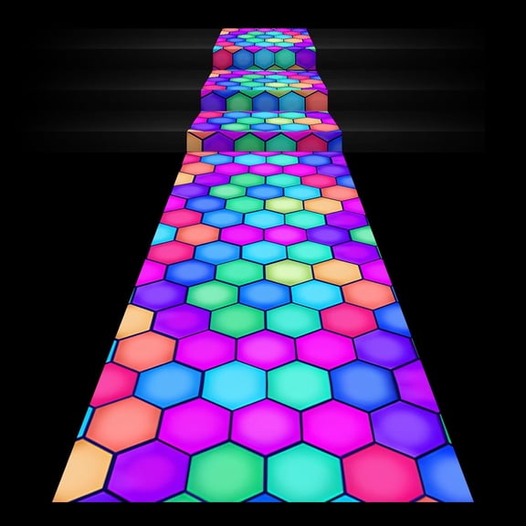 NEI 118 x 39 Inch Halloween Neon Light up Dance Floor Glow in The Dark Runner UV Reactive Blacklight Floor Aisle Runner Decor Wall Props for 80s 90s Neon Birthday Party Decorations(Hexagon)