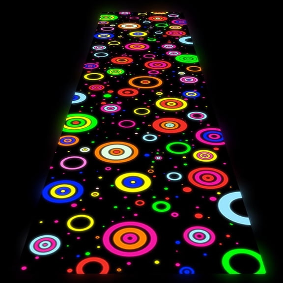 NEI 118 x 39 Inch Halloween Neon Light up Dance Floor Glow in The Dark Runner UV Reactive Blacklight Floor Aisle Runner Decor Wall Props for 80s 90s Neon Birthday Party Decorations(Ring)