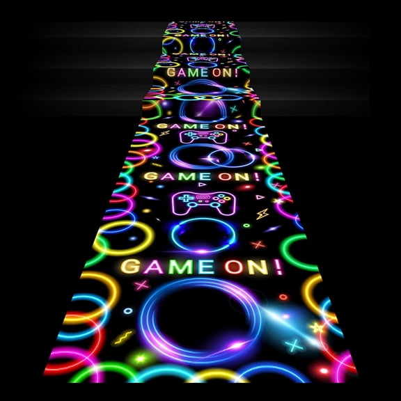 NEI 118 x 39 Inch Halloween Neon Light up Dance Floor Glow in The Dark Runner UV Reactive Blacklight Floor Aisle Runner Decor Wall Props for 80s 90s Neon Birthday Party Decorations(Game on)