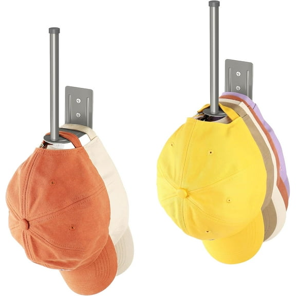 NEI 2 Pack Hat Racks for Baseball Caps, Stainless Steel Hat Organizer for Baseball Cap,Hat Holder Storage Organizer, Hat Hanger Strong Adhesive/Wall Drilled for Door, Bedroom, Closet(Light Grey 6 in)