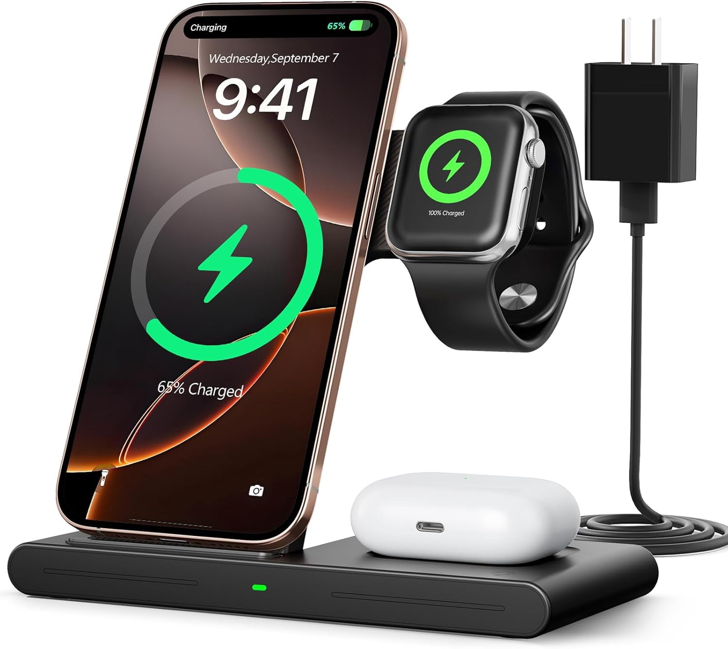 NEI-2026 Travel Portable Wireless Fast Charger for Apple & Android Charging Station,3 in 1 Charging for iPhone17 16 15 14 13 12,Apple Watch Series & Air pods 4 3 2 Pro,Samsung Galaxy