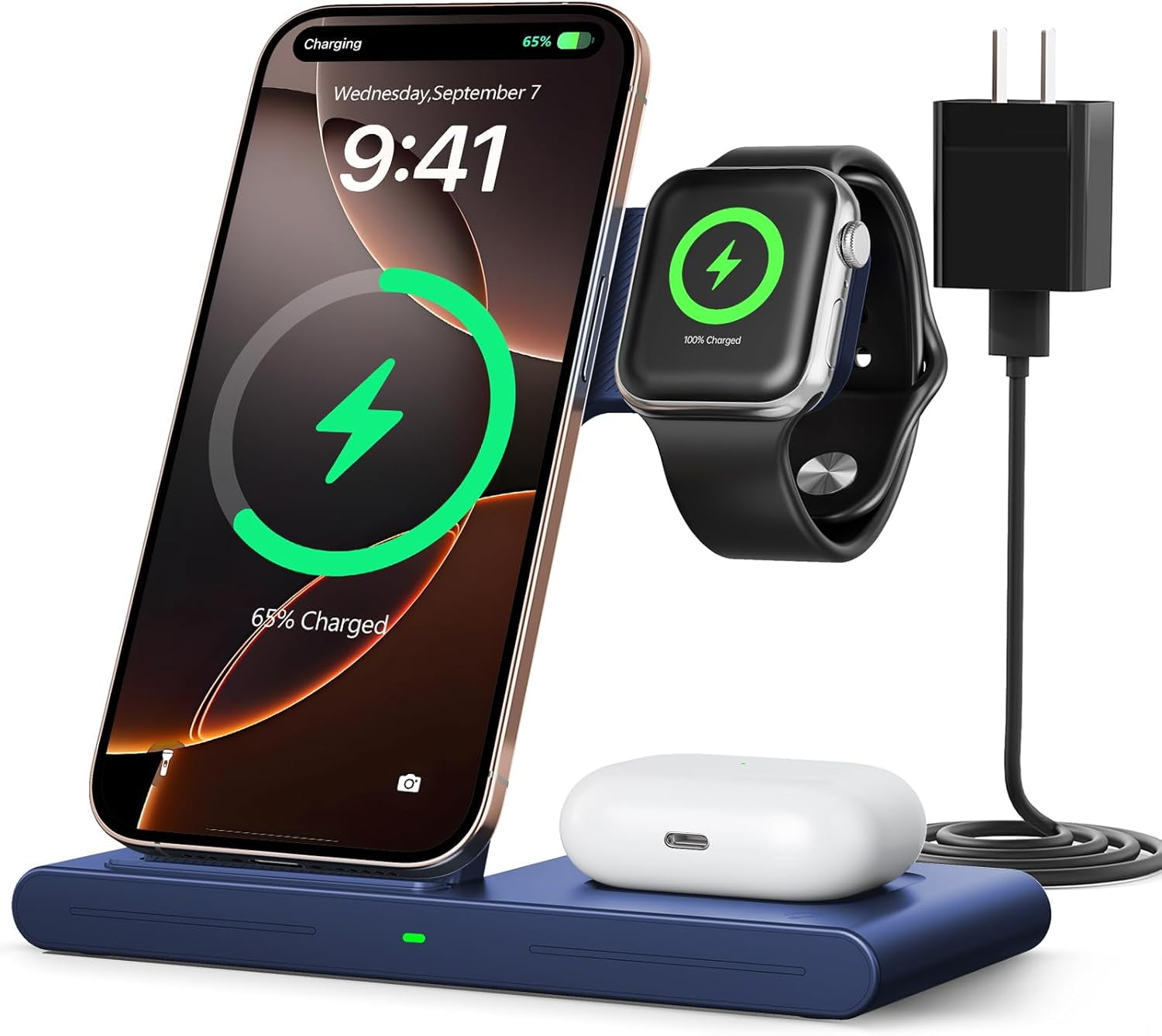 NEI-2026 Wireless Charger for Apple and Android Charging Station,3in 1 Fast Max Charging for iPhone 16 15 14 13 12 Pro Max Plus, Apple Watch Series & Air pods 4 3 2 Pro, Android Samsung Galaxy Series