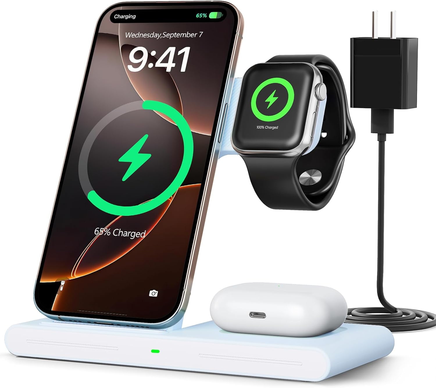 NEI-2026 Wireless Charger for Apple and Android Charging Station,3in1 Fast Max Charging for iPhone 16 15 14 13 12 Pro Max Plus, Apple Watch Series & Air pods 4 3 2 Pro, Android Samsung Galaxy Series