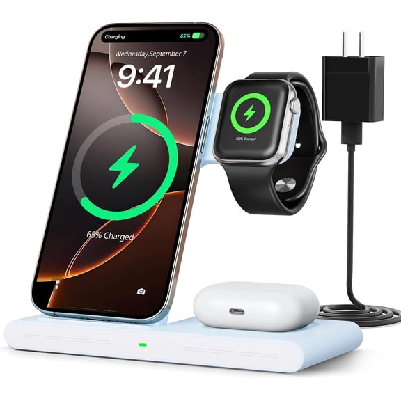 NEI-2026 Wireless Charger for Apple and Android Charging Station,3in1 Fast Max Charging for iPhone 16 15 14 13 12 Pro Max Plus, Apple Watch Series & Air pods 4 3 2 Pro, Android Samsung Galaxy Series