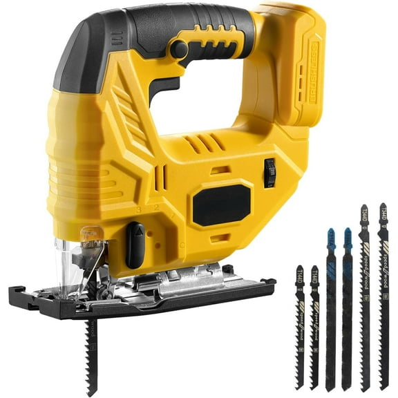 NEI Cordless Jig Saw for De-Walt 20V Battery, 7 Speed Variable Up to 3200RPM, LED Light, 45° Bevel Cuts, 3 Orbital Motions, with Jig Saw Blade for Straight/Curve/Circle Cutting(Battery Not Include)