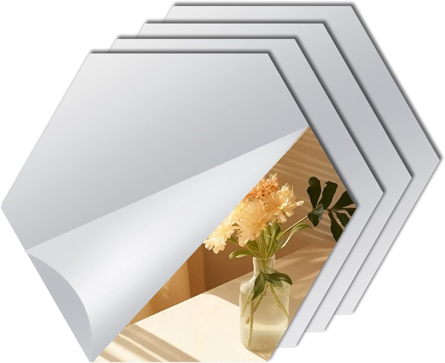 NEI Hexagon Mirror Stickers for Walls 4 Pack 11.8''x11.8'' Self ...